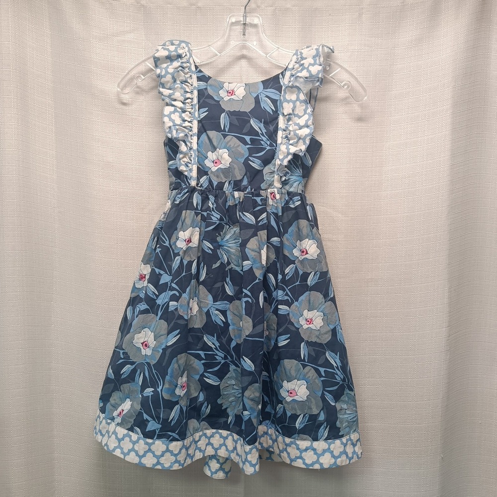 Oopsie Daisy Girls‎ 7 Dusty Blue Floral Ruffle Open Tie Back Flare Dress Easter